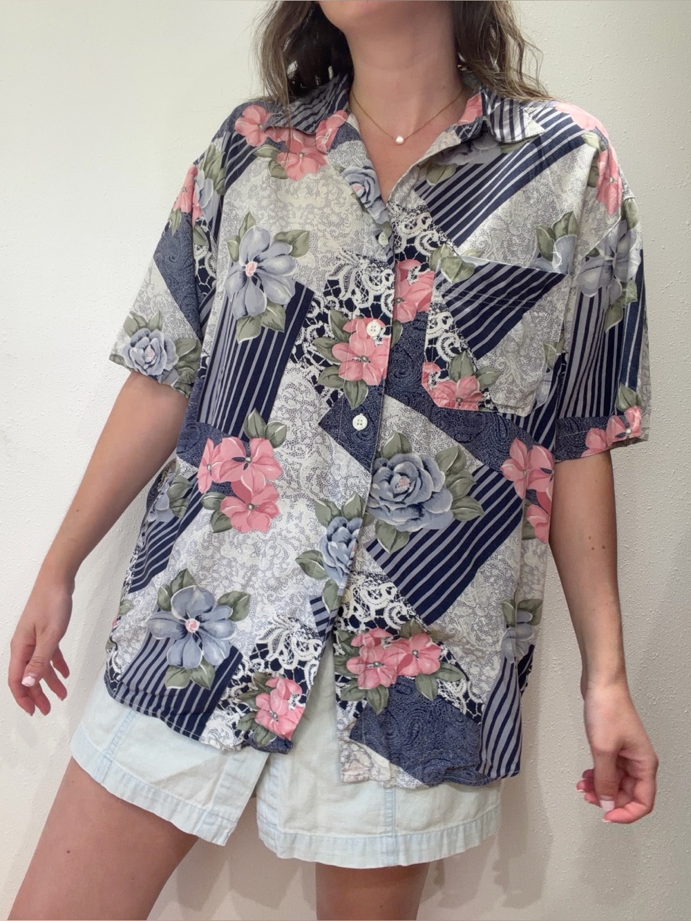 Vintage Mixed Print Blouse